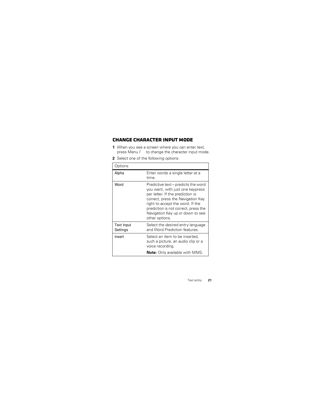 Motorola I475W manual Change character input mode 