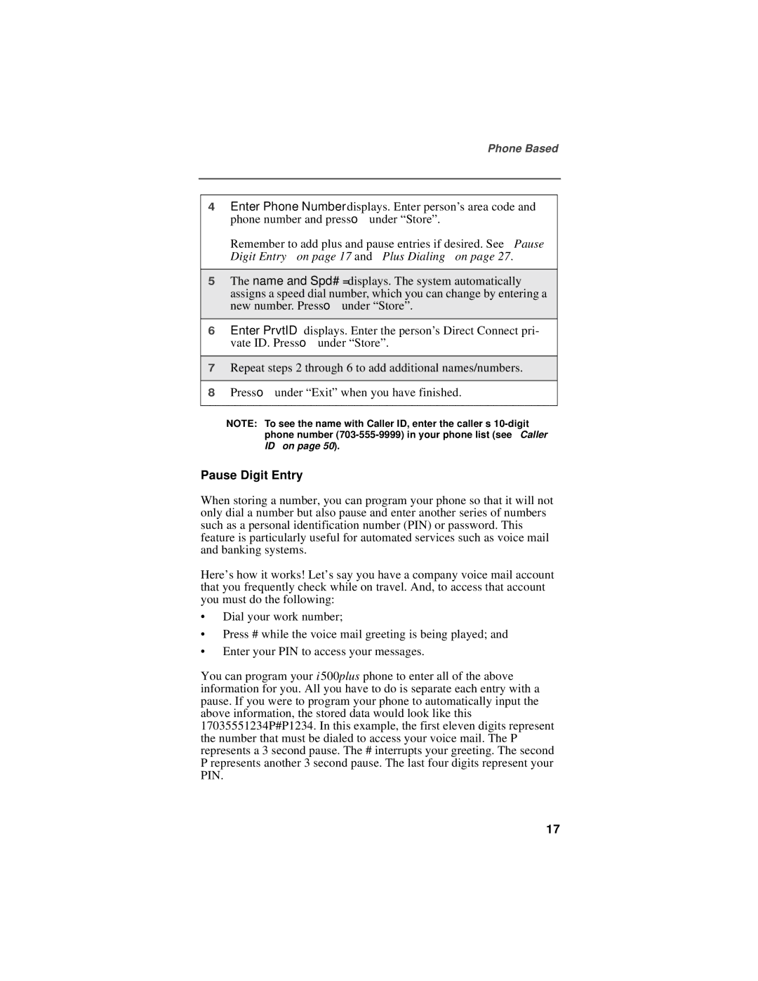 Motorola i500plus manual Pause Digit Entry 