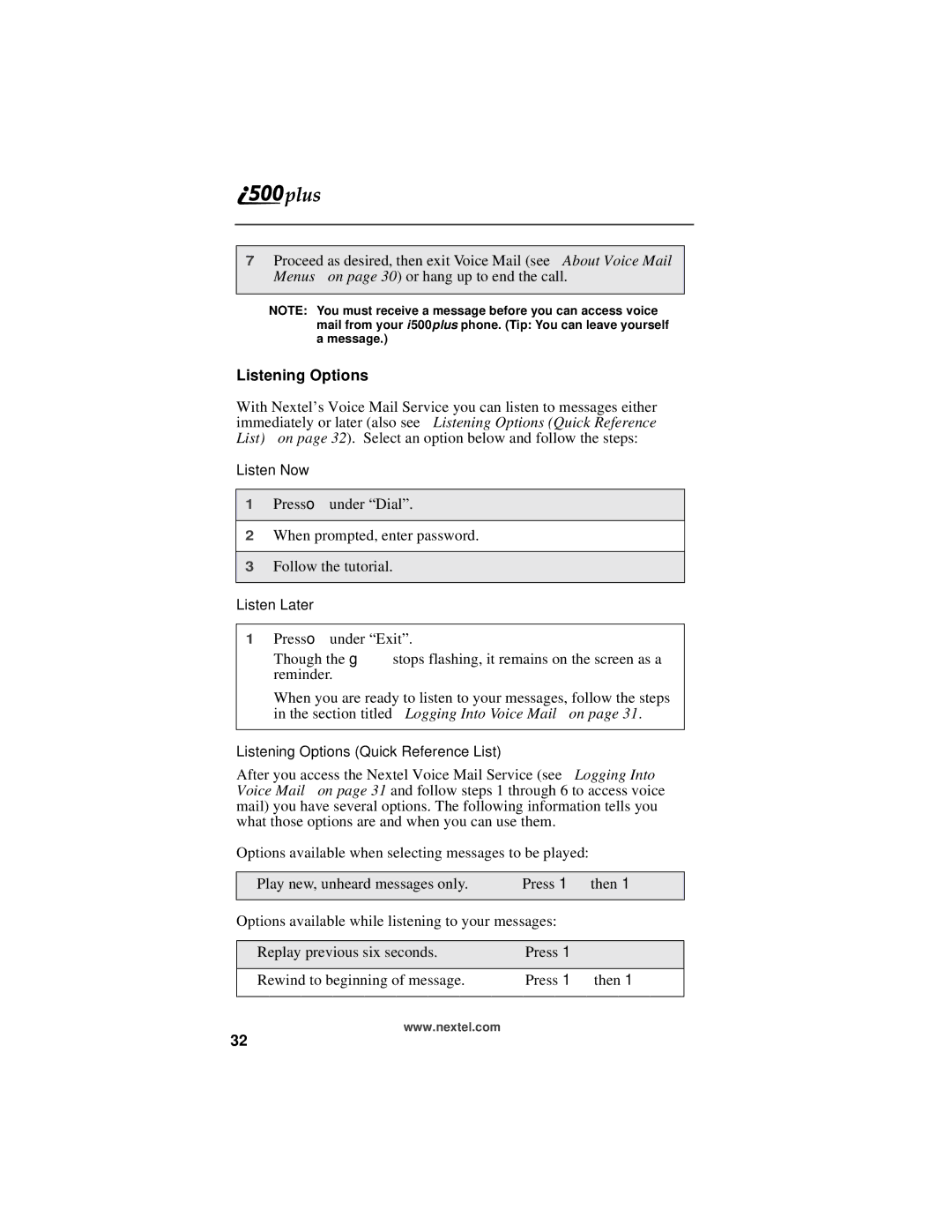 Motorola i500plus manual Listening Options 