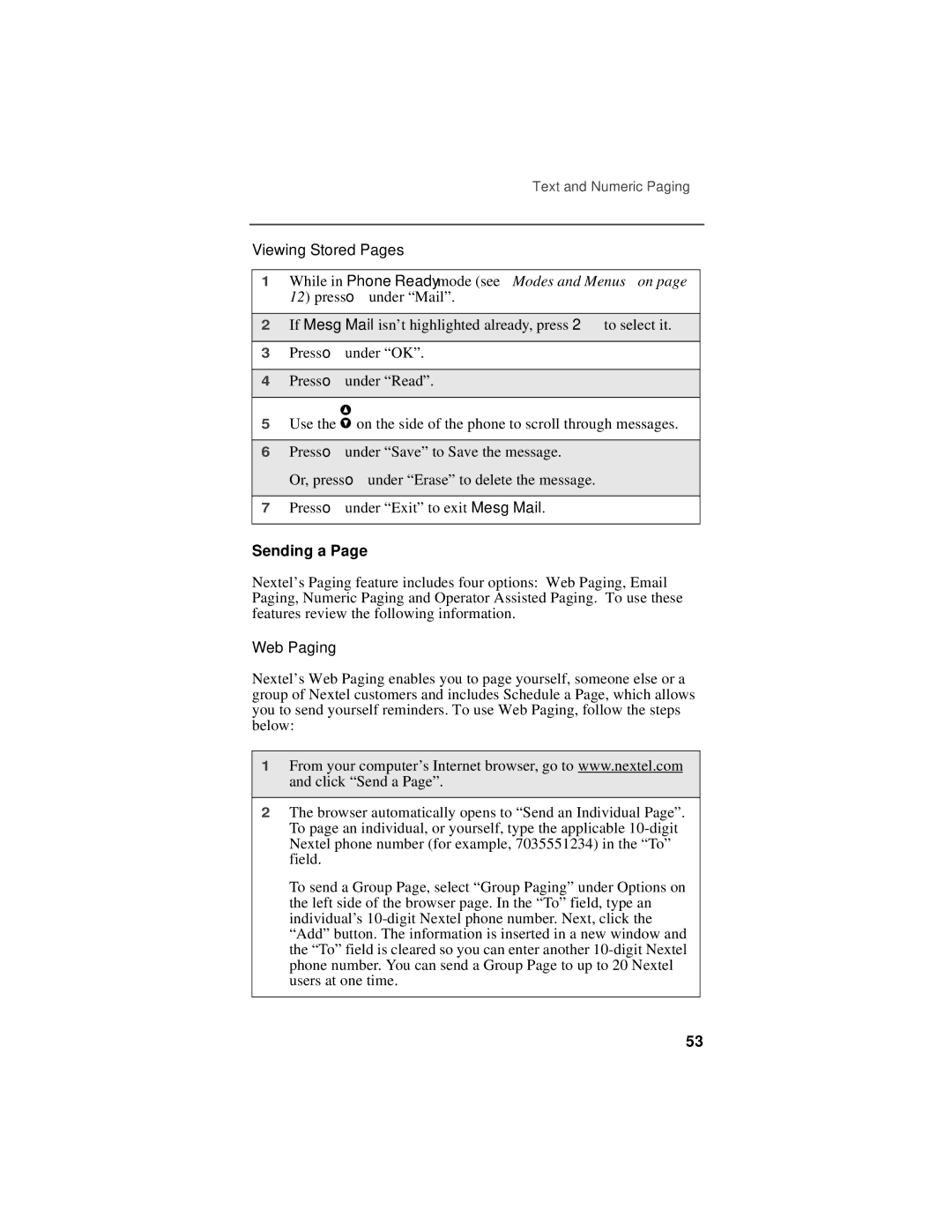 Motorola i500plus manual Viewing Stored Pages, Sending a, Web Paging 