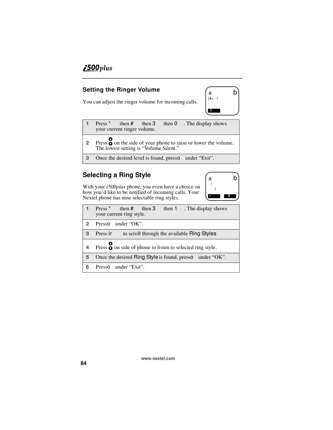 Motorola i500plus manual Selecting a Ring Style, Setting the Ringer Volume 