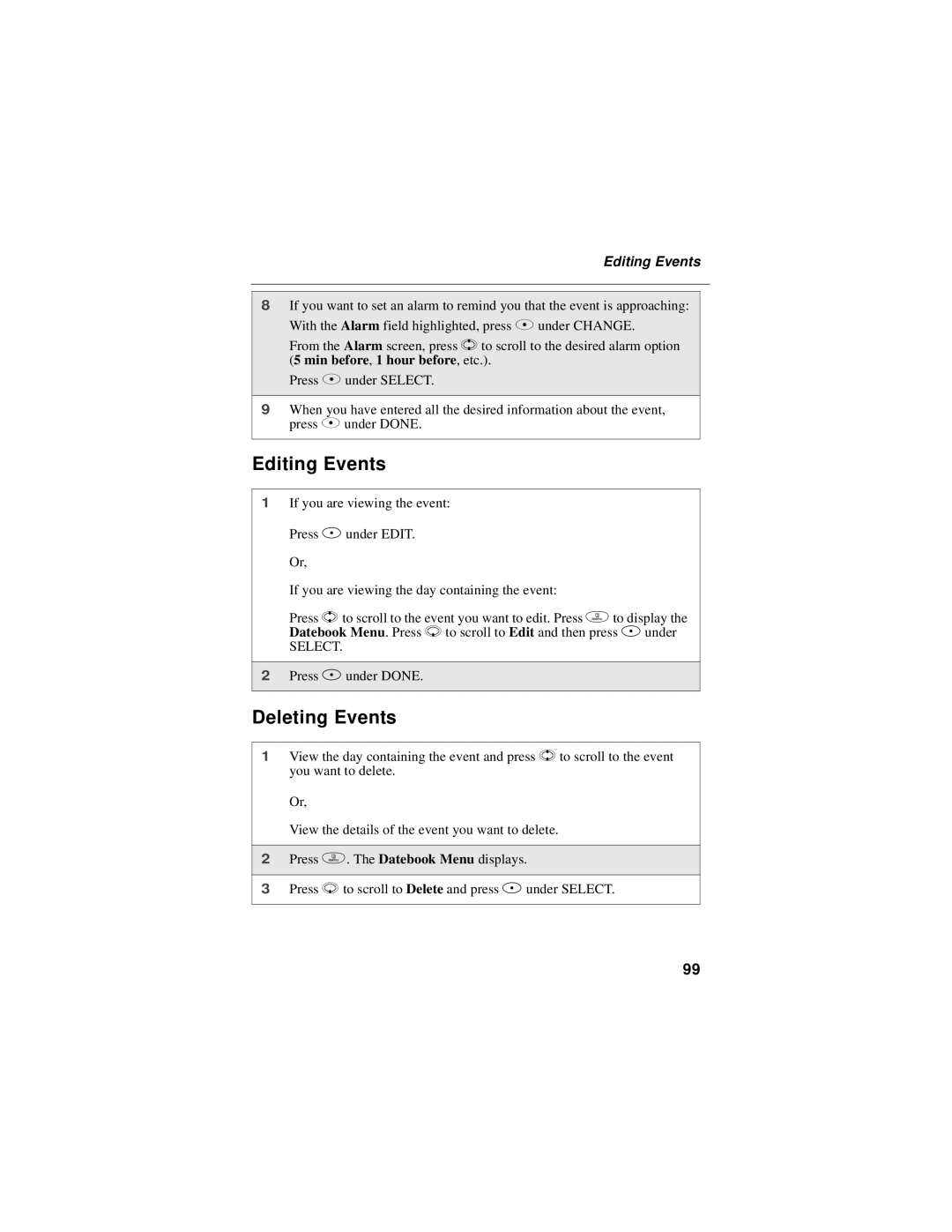 Motorola i50sx manual Editing Events, Deleting Events 