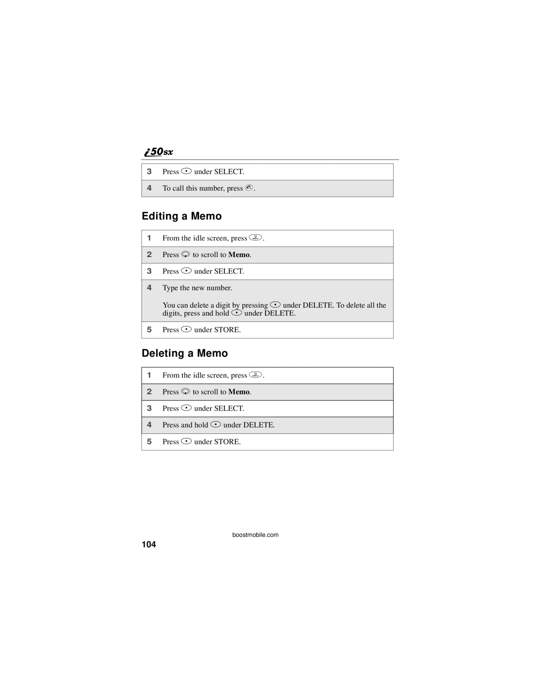 Motorola i50sx manual Editing a Memo, Deleting a Memo, 104 