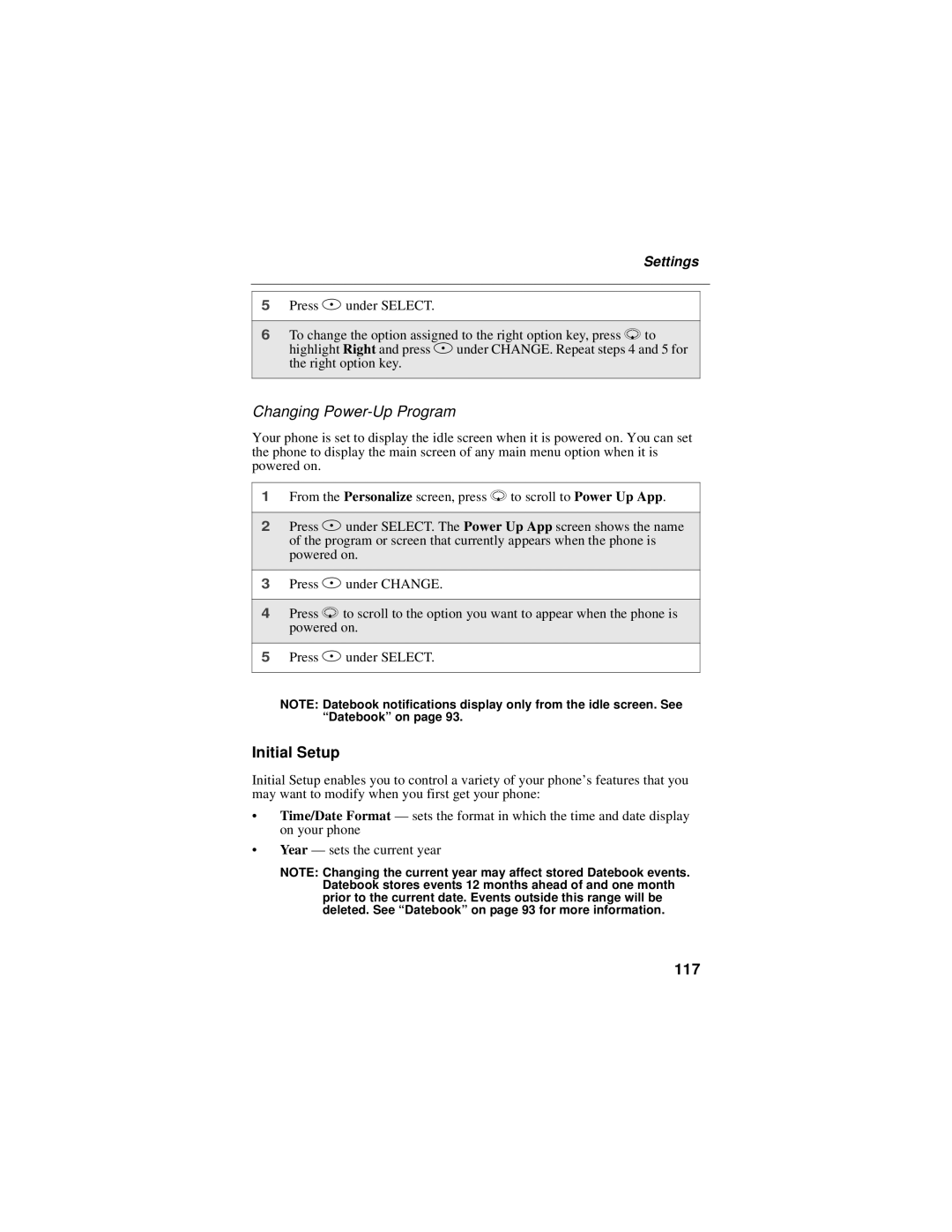 Motorola i50sx manual Changing Power-Up Program, Initial Setup, 117 