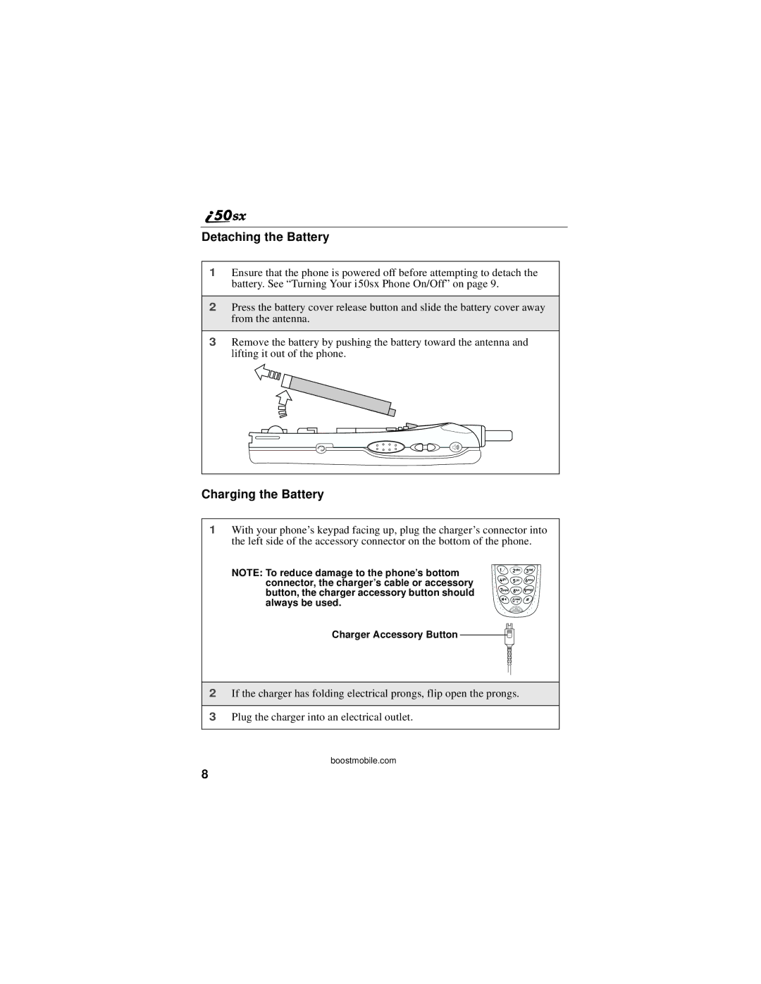 Motorola i50sx manual Detaching the Battery, Charging the Battery 