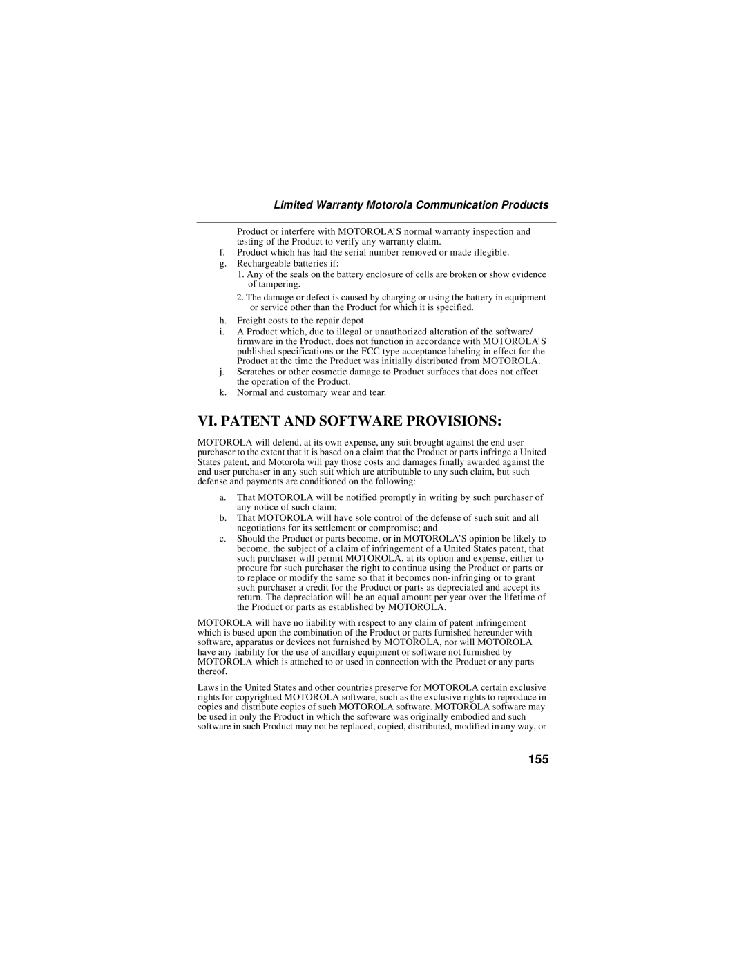 Motorola i50sx manual VI. Patent and Software Provisions, 155 