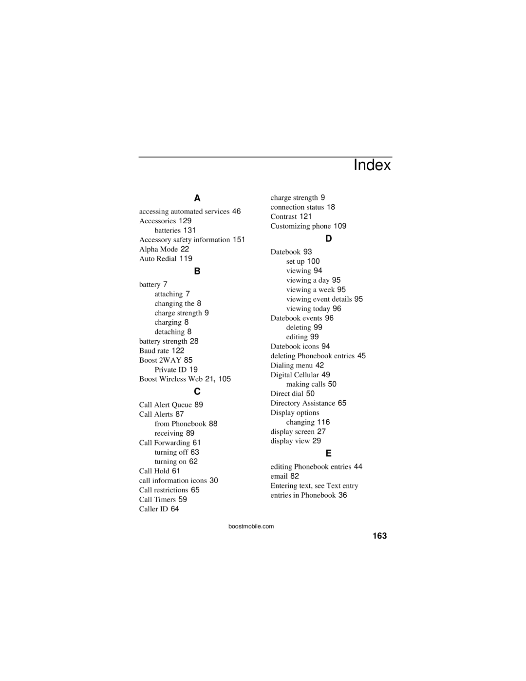 Motorola i50sx manual Index, 163 