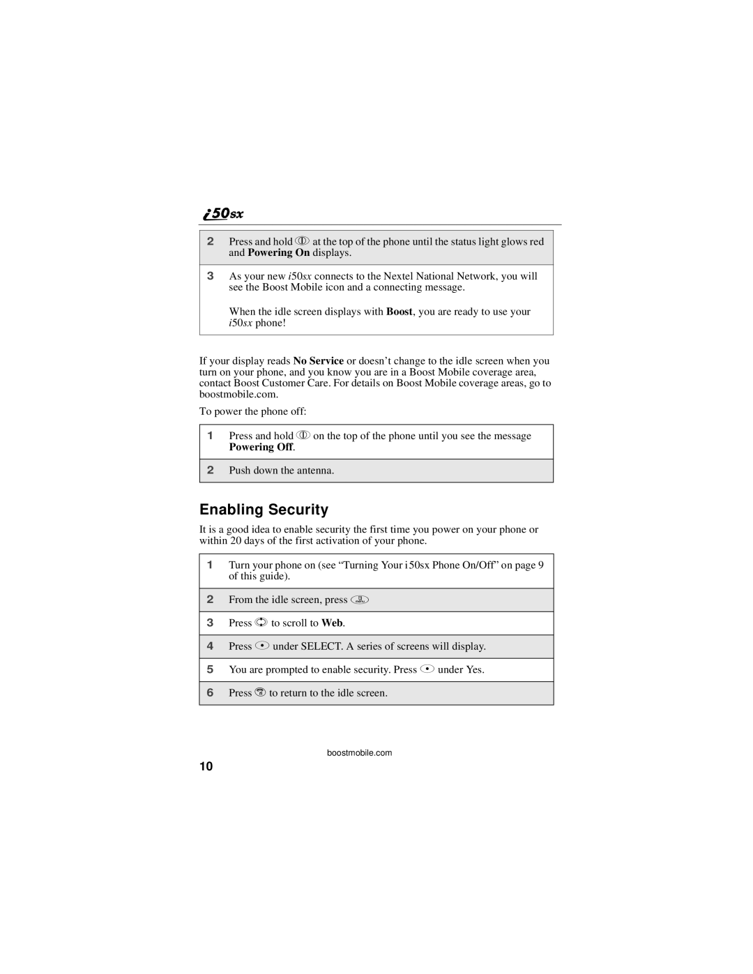 Motorola i50sx manual Enabling Security 