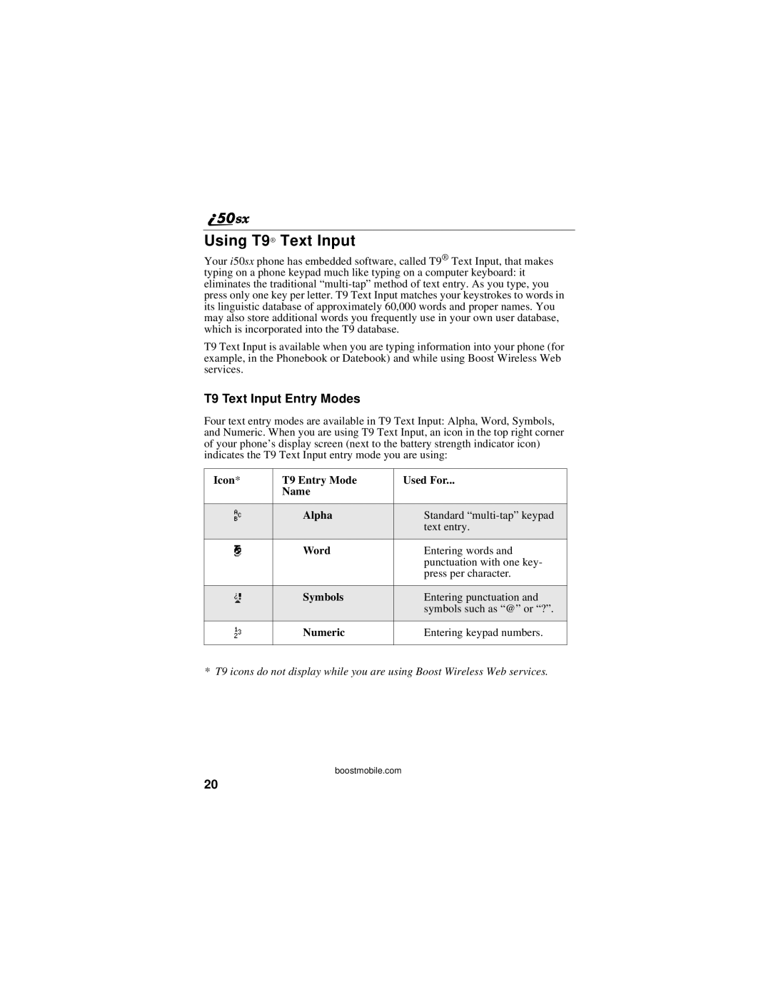 Motorola i50sx manual Using T9 Text Input, T9 Text Input Entry Modes 