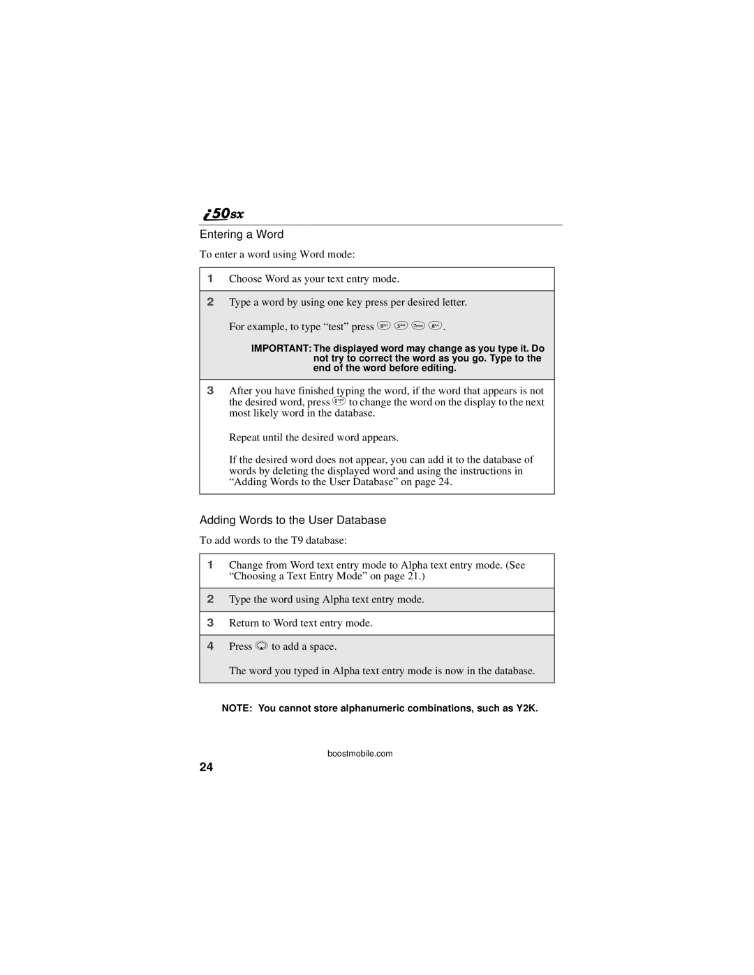 Motorola i50sx manual Entering a Word 