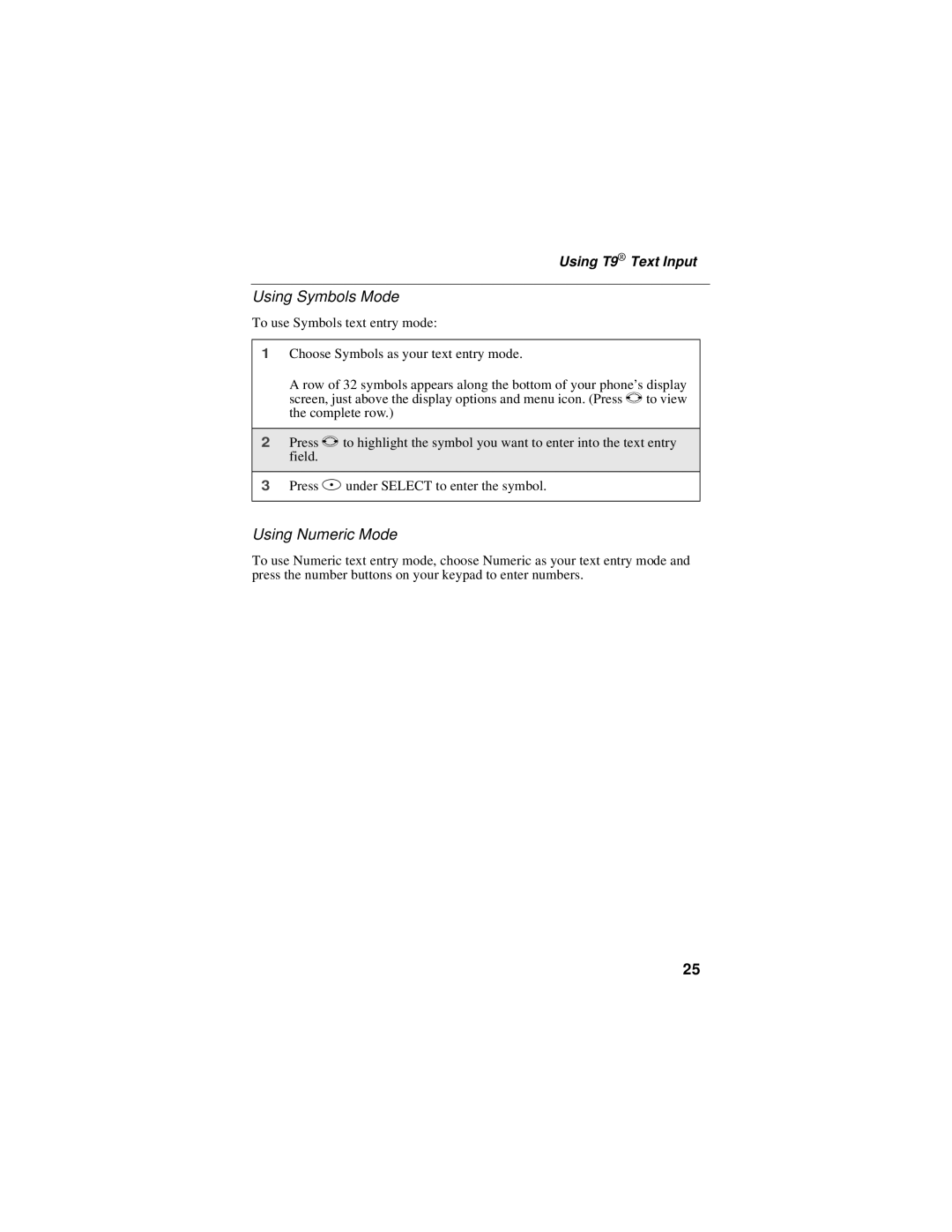 Motorola i50sx manual Using Symbols Mode, Using Numeric Mode 