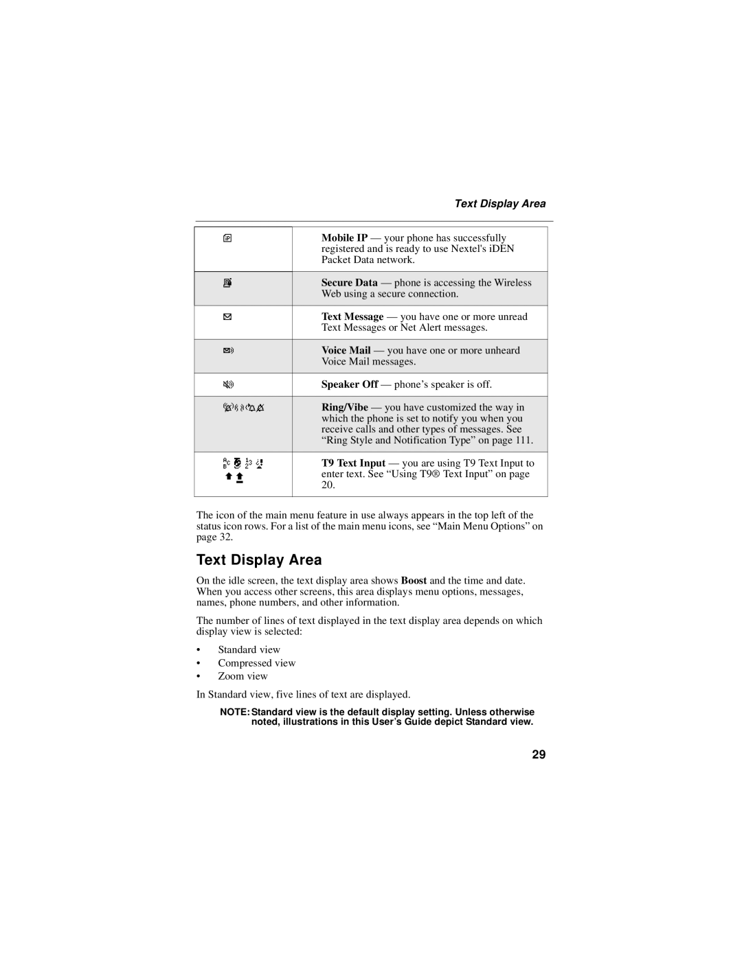 Motorola i50sx manual Text Display Area 