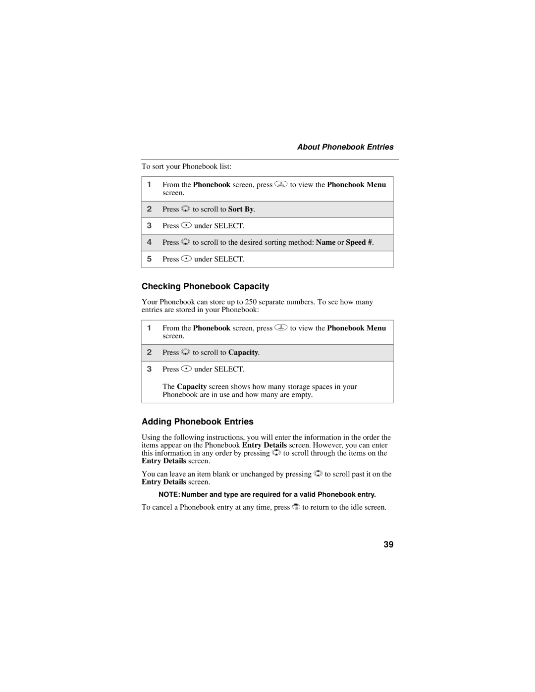 Motorola i50sx manual Checking Phonebook Capacity, Adding Phonebook Entries, About Phonebook Entries 