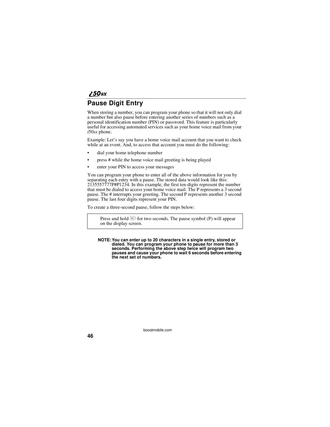 Motorola i50sx manual Pause Digit Entry 