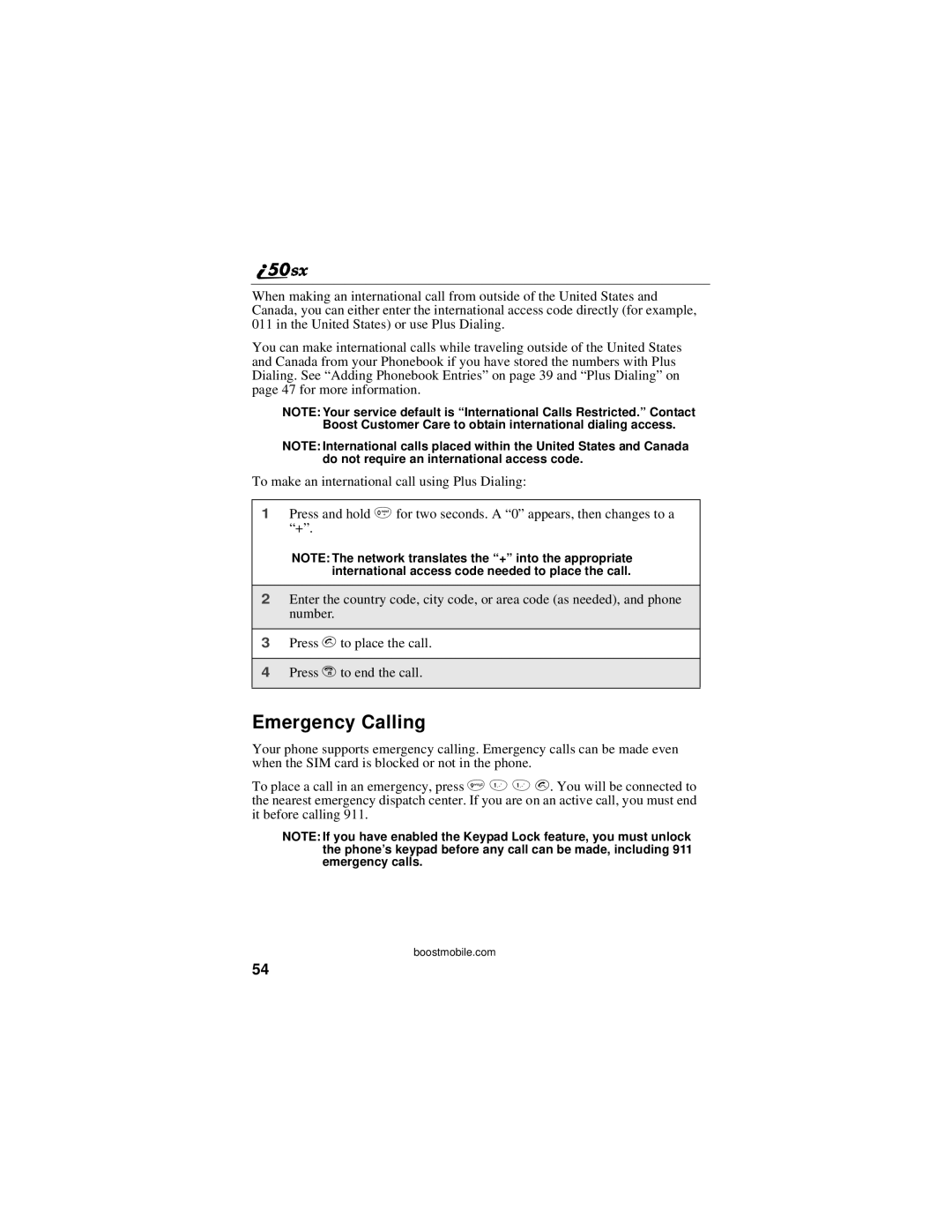 Motorola i50sx manual Emergency Calling 