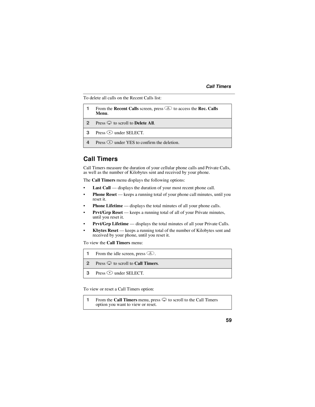 Motorola i50sx manual Call Timers 