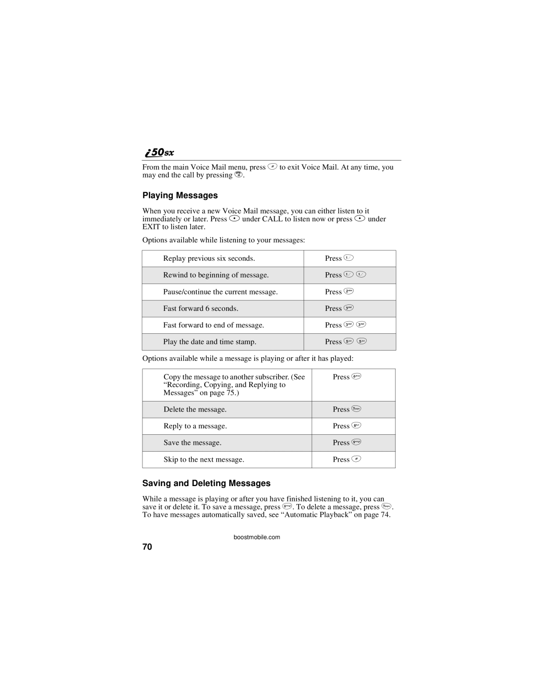 Motorola i50sx manual Playing Messages, Saving and Deleting Messages 