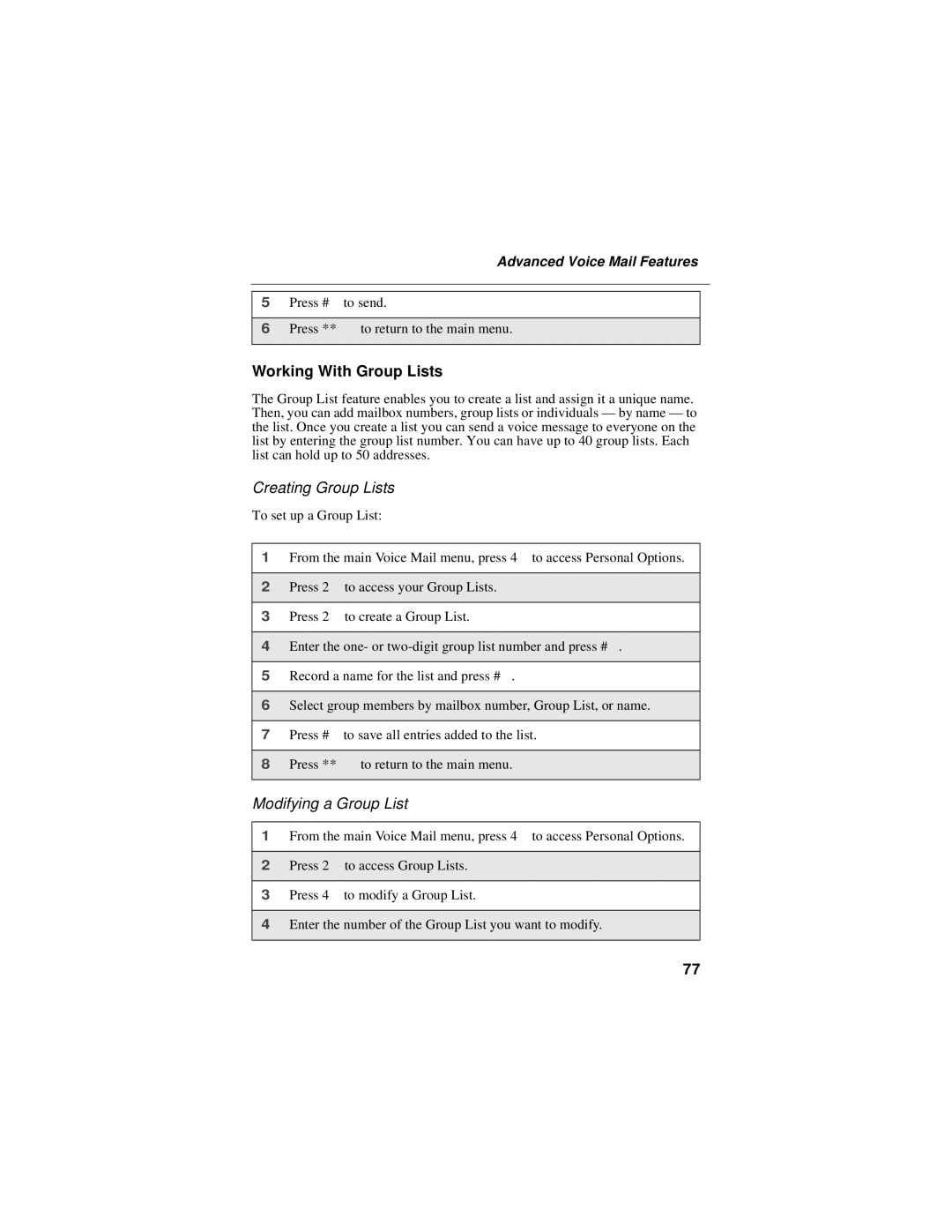 Motorola i50sx manual Working With Group Lists, Creating Group Lists, Modifying a Group List 