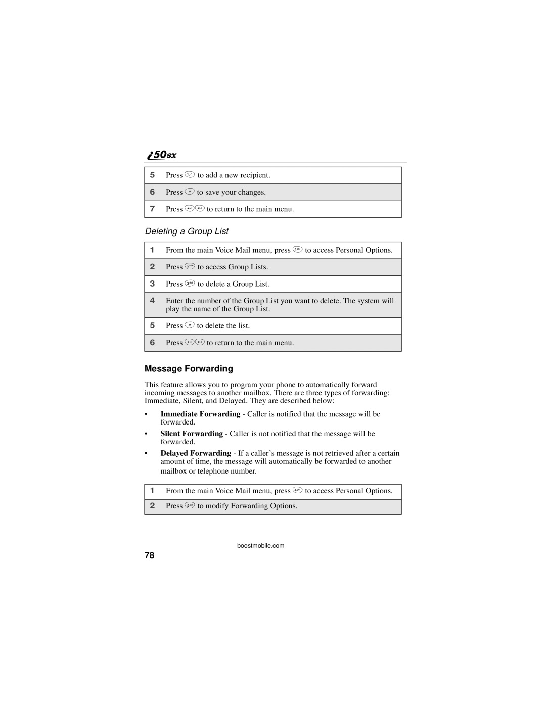 Motorola i50sx manual Deleting a Group List, Message Forwarding 