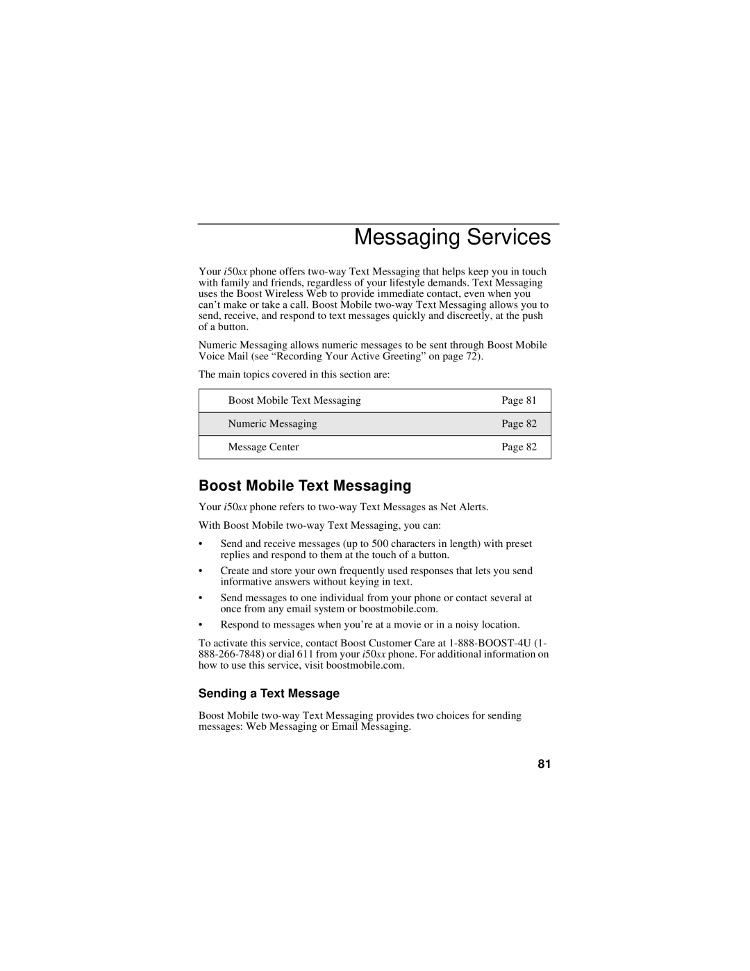 Motorola i50sx manual Messaging Services, Boost Mobile Text Messaging, Sending a Text Message 