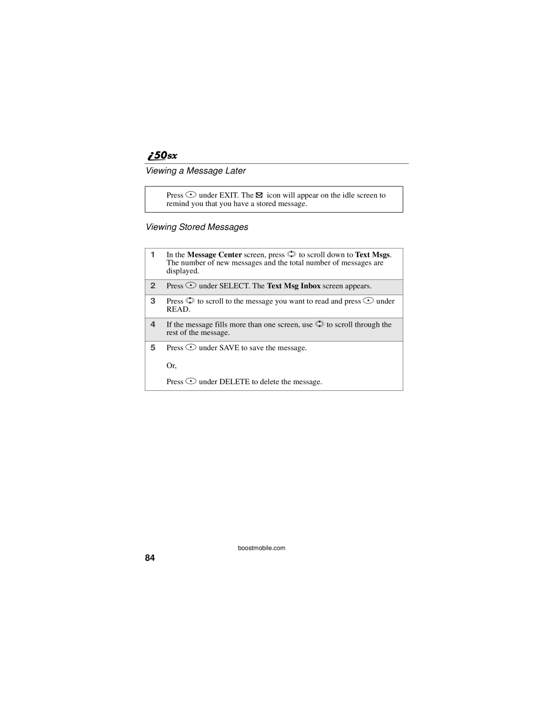 Motorola i50sx manual Viewing a Message Later, Viewing Stored Messages 