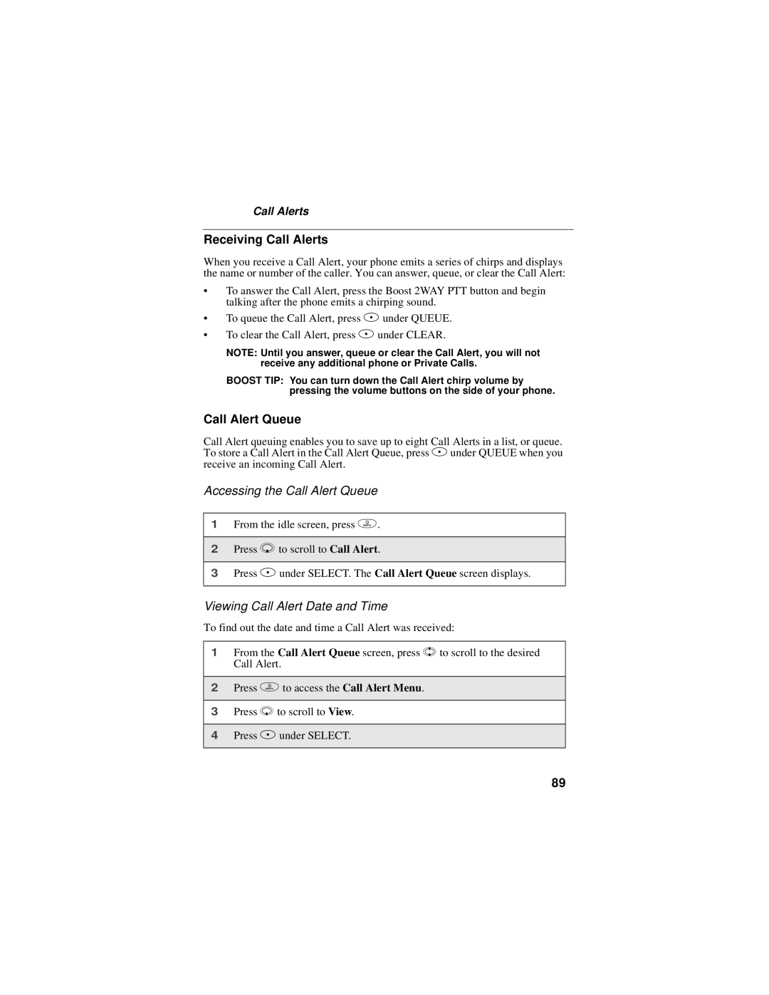 Motorola i50sx manual Receiving Call Alerts, Accessing the Call Alert Queue, Viewing Call Alert Date and Time 