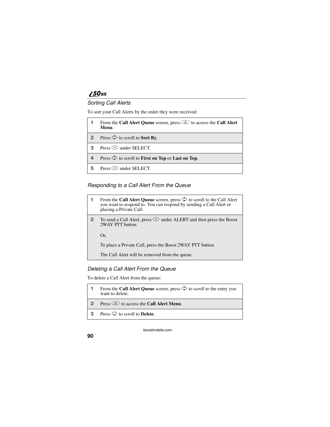 Motorola i50sx manual Sorting Call Alerts, Responding to a Call Alert From the Queue, Deleting a Call Alert From the Queue 