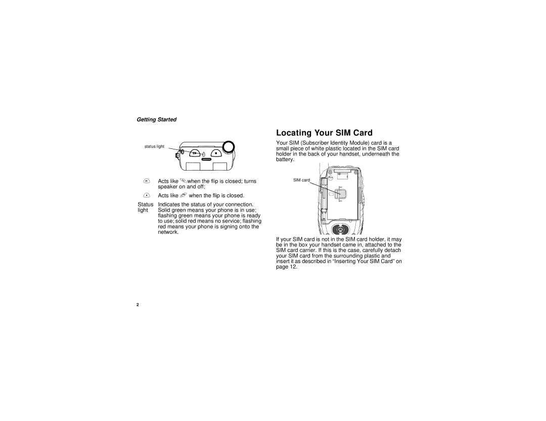 Motorola I530 manual Locating Your SIM Card, Getting Started 