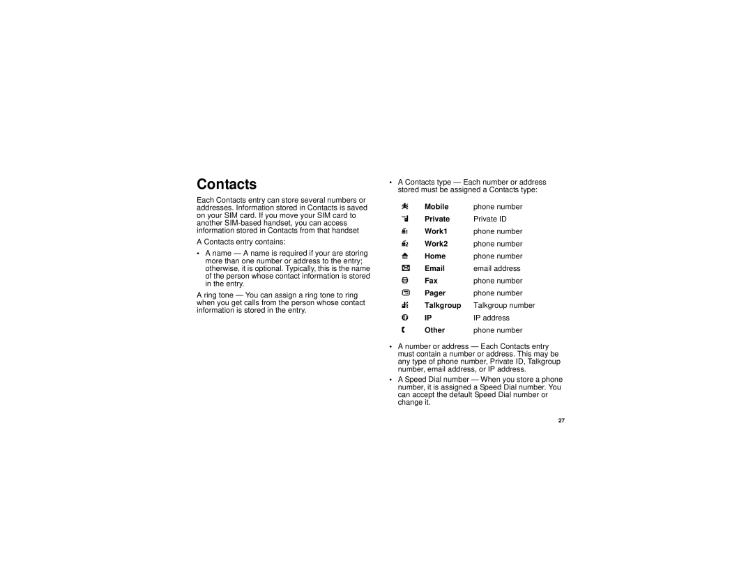 Motorola I530 manual Contacts 