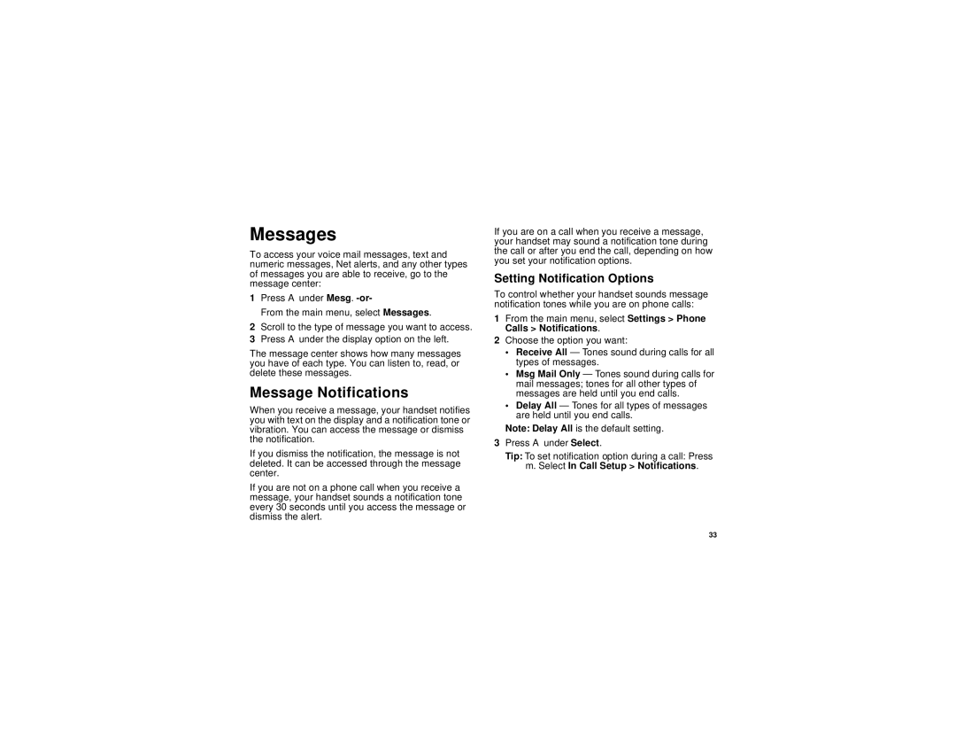 Motorola I530 manual Messages, Message Notifications, Setting Notification Options 