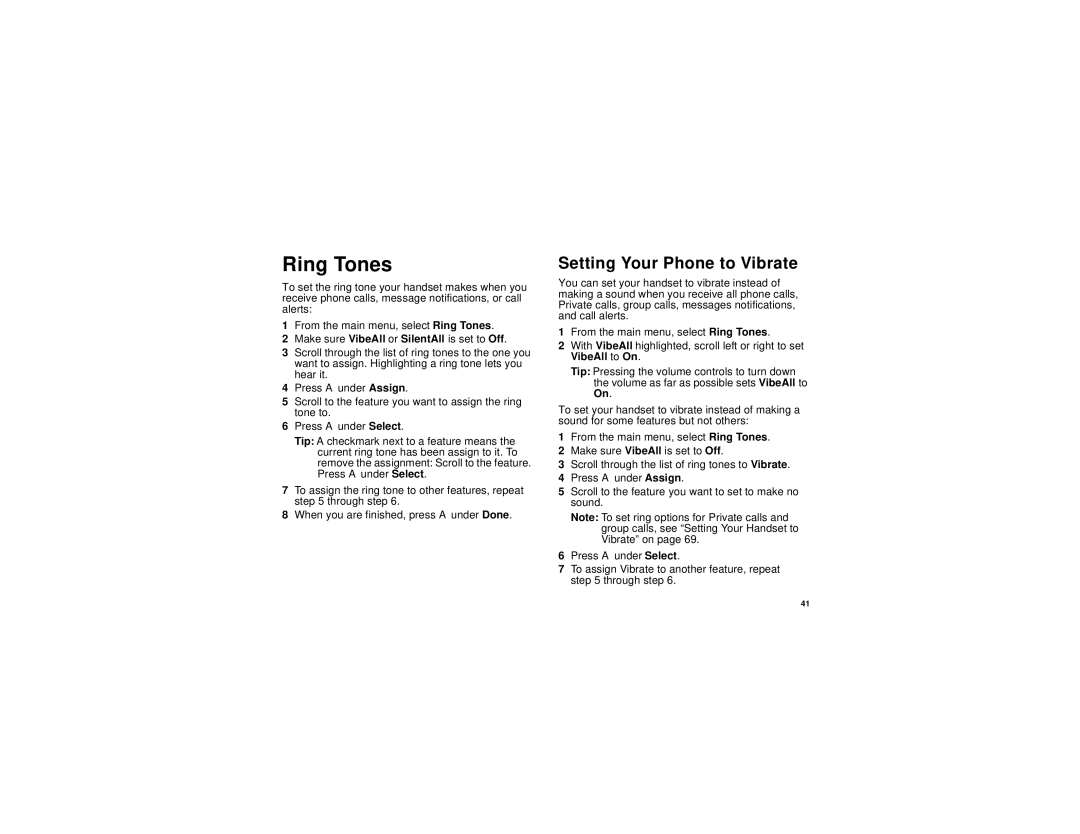 Motorola I530 manual Ring Tones, Setting Your Phone to Vibrate 