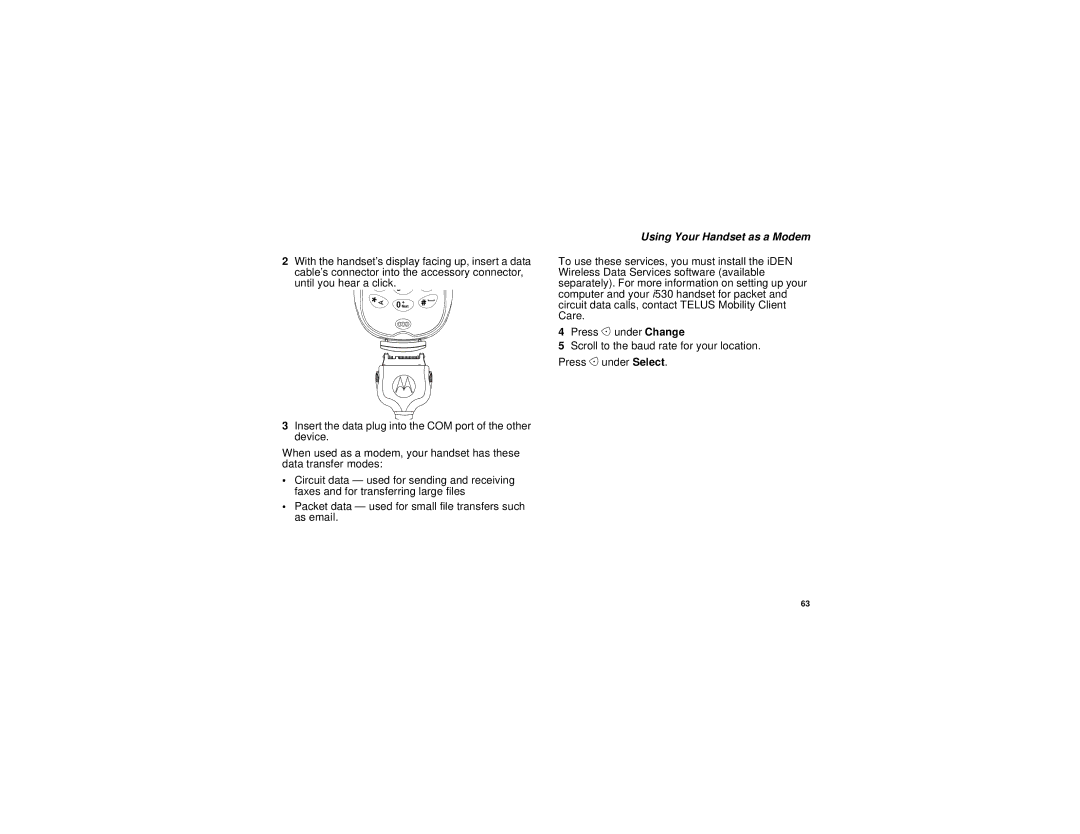 Motorola I530 manual Using Your Handset as a Modem 