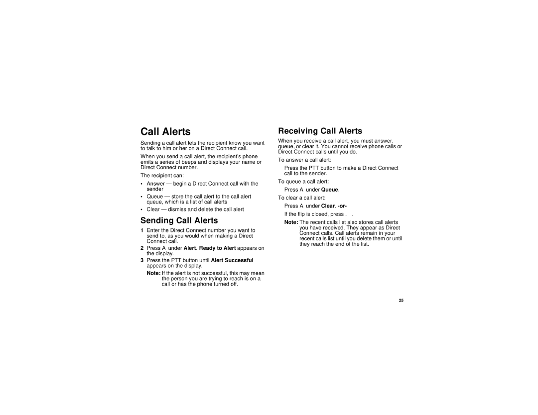 Motorola I530 manual Sending Call Alerts, Receiving Call Alerts 