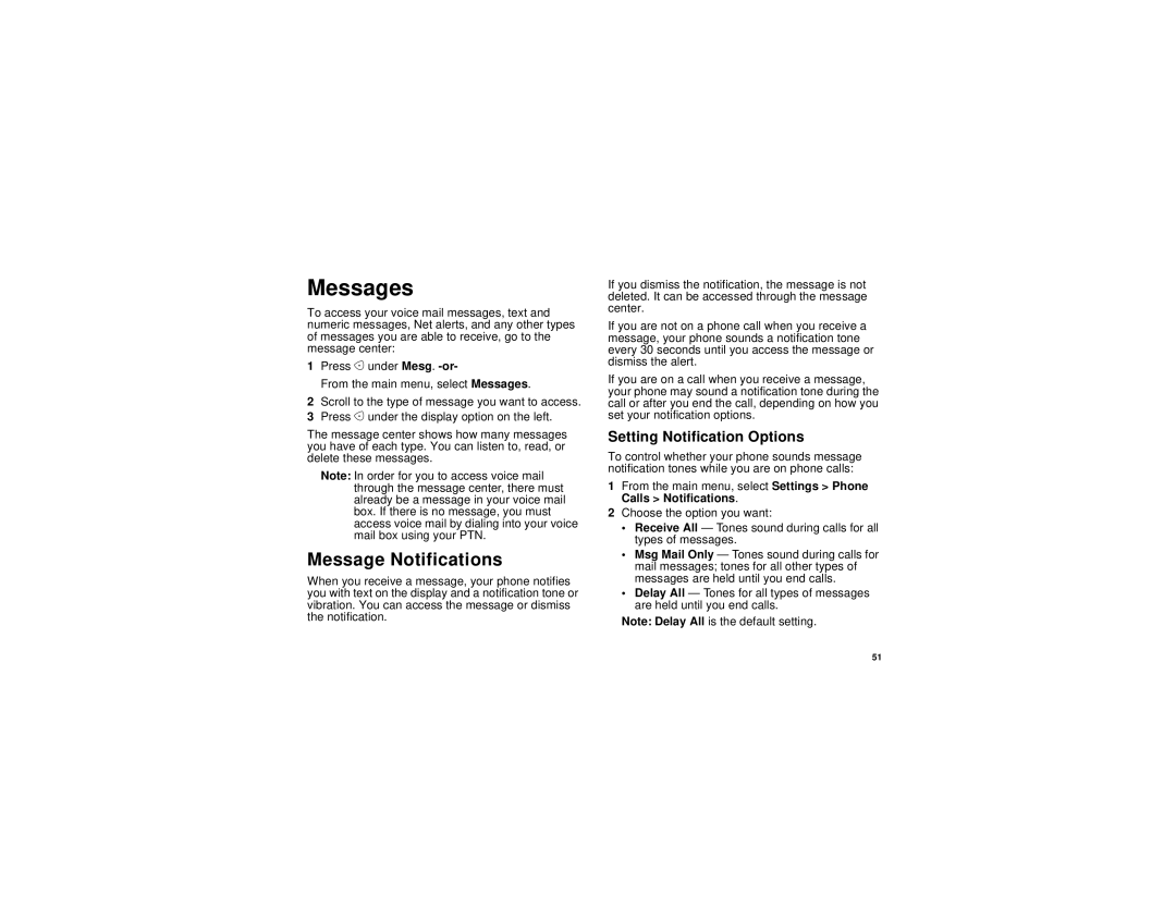 Motorola I530 manual Messages, Message Notifications, Setting Notification Options 