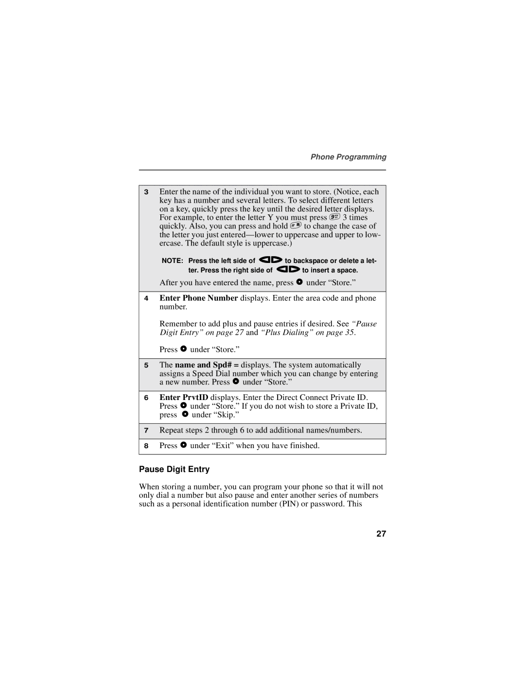 Motorola i550plus manual Pause Digit Entry 