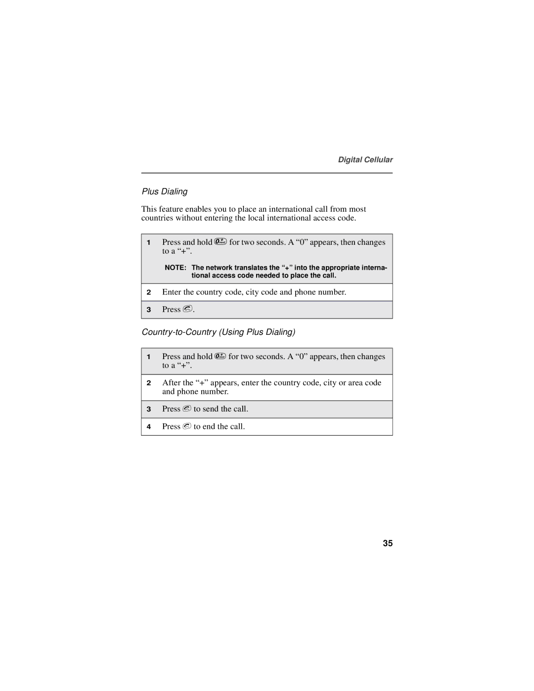 Motorola i550plus manual Country-to-Country Using Plus Dialing 