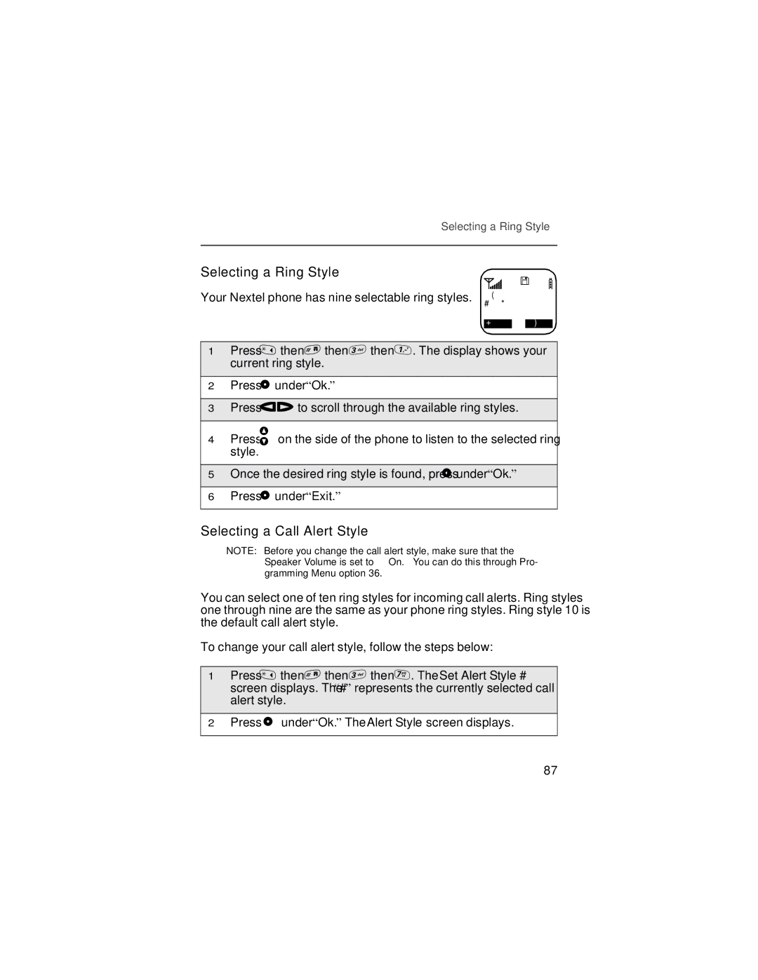 Motorola i550plus manual Selecting a Ring Style, Selecting a Call Alert Style 