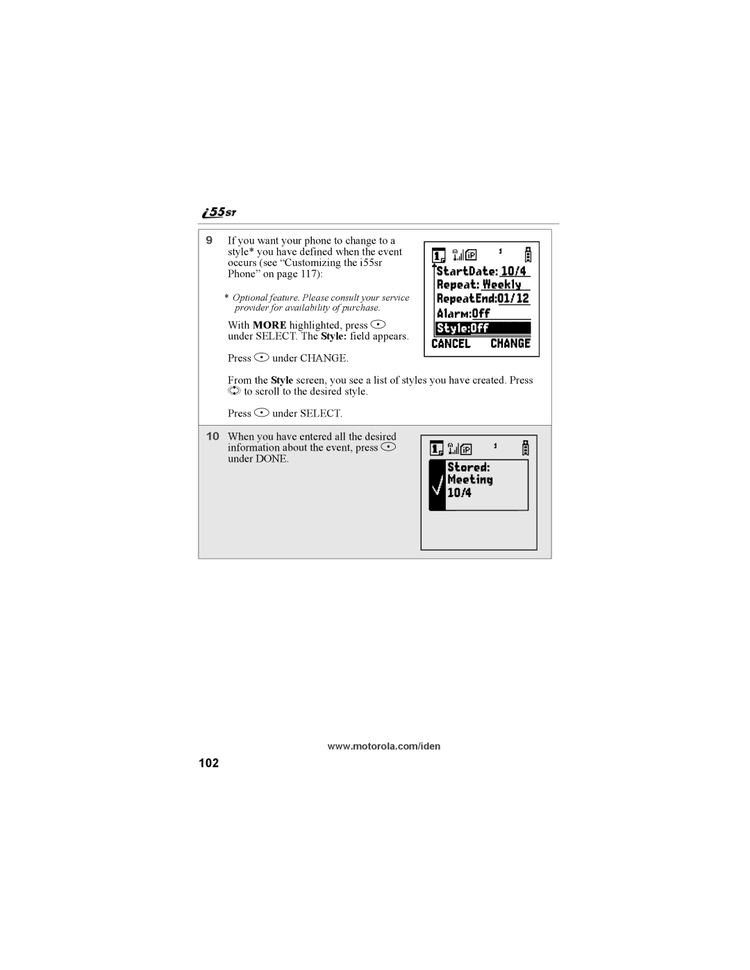 Motorola i55sr Phone manual 102 