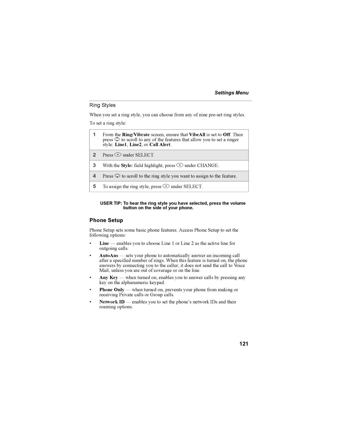 Motorola i55sr Phone manual Phone Setup, 121 