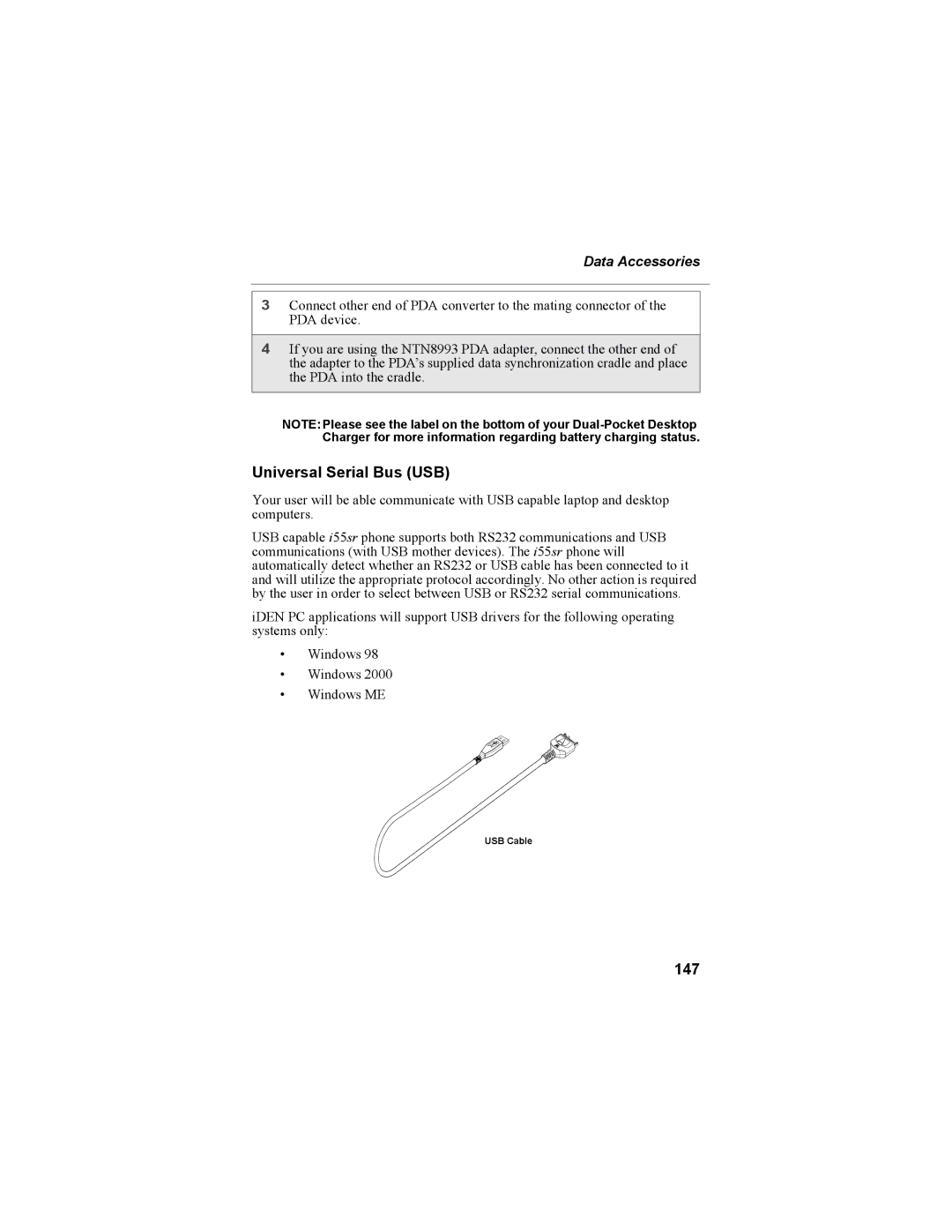 Motorola i55sr Phone manual Universal Serial Bus USB, 147 