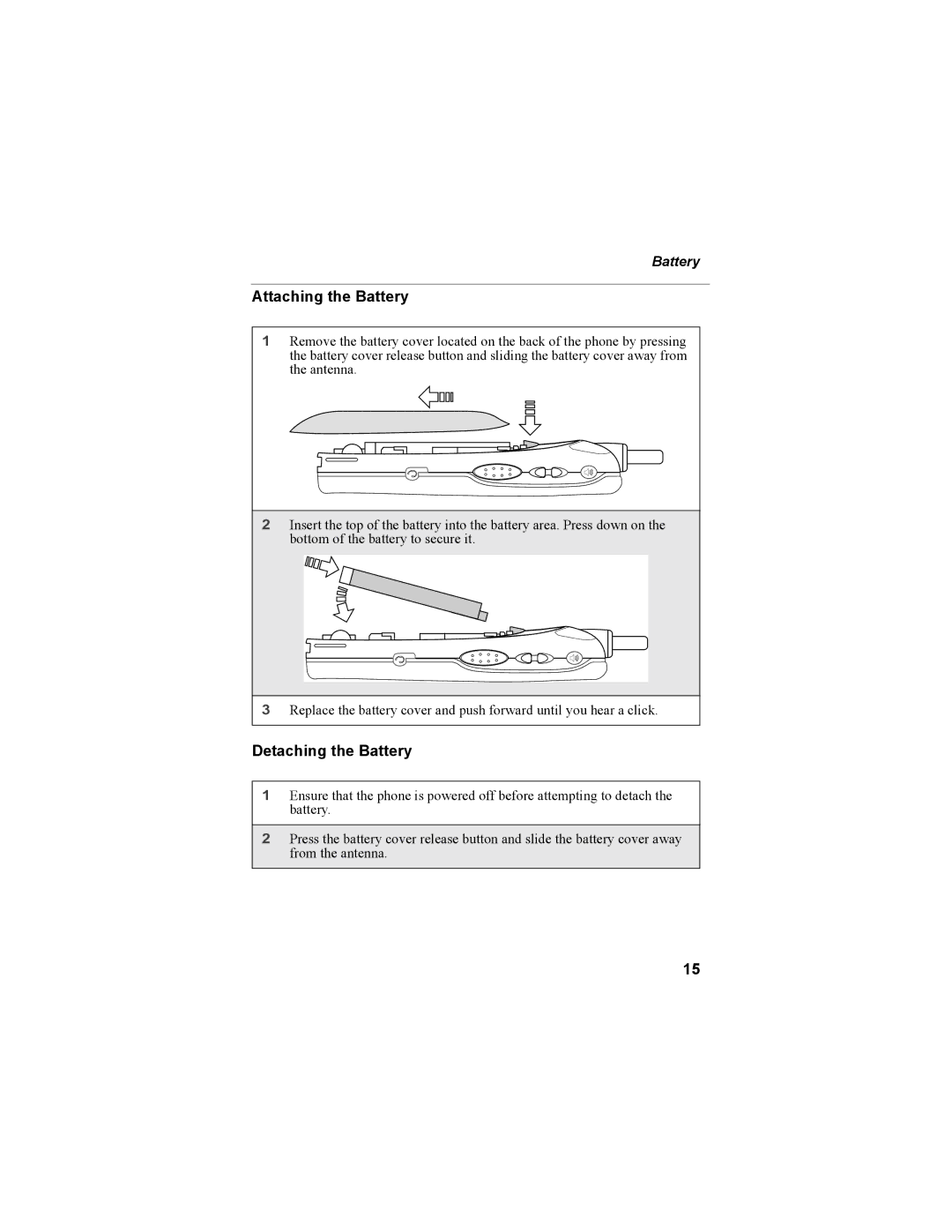 Motorola i55sr Phone manual Attaching the Battery, Detaching the Battery 