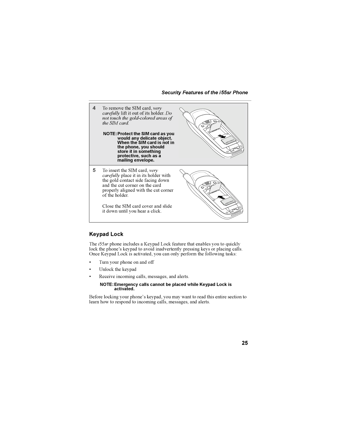 Motorola i55sr Phone manual Keypad Lock 