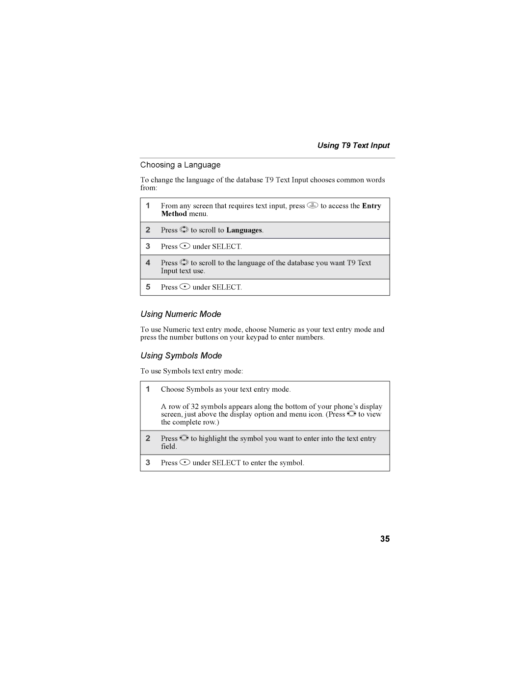 Motorola i55sr Phone manual Using Numeric Mode, Using Symbols Mode 