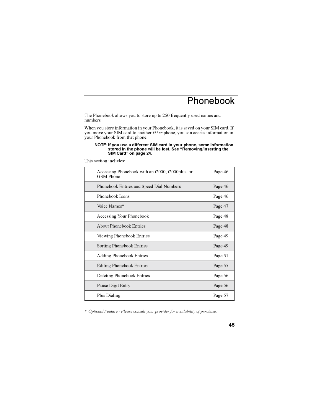 Motorola i55sr Phone manual Phonebook 