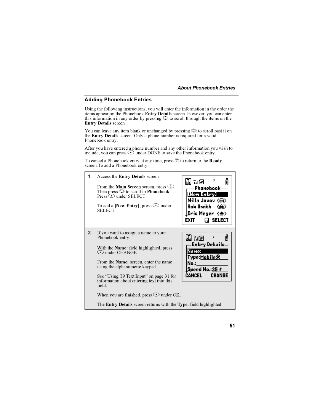 Motorola i55sr Phone manual Adding Phonebook Entries 