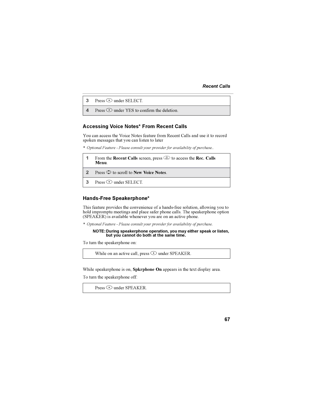 Motorola i55sr Phone manual Accessing Voice Notes* From Recent Calls, Hands-Free Speakerphone 