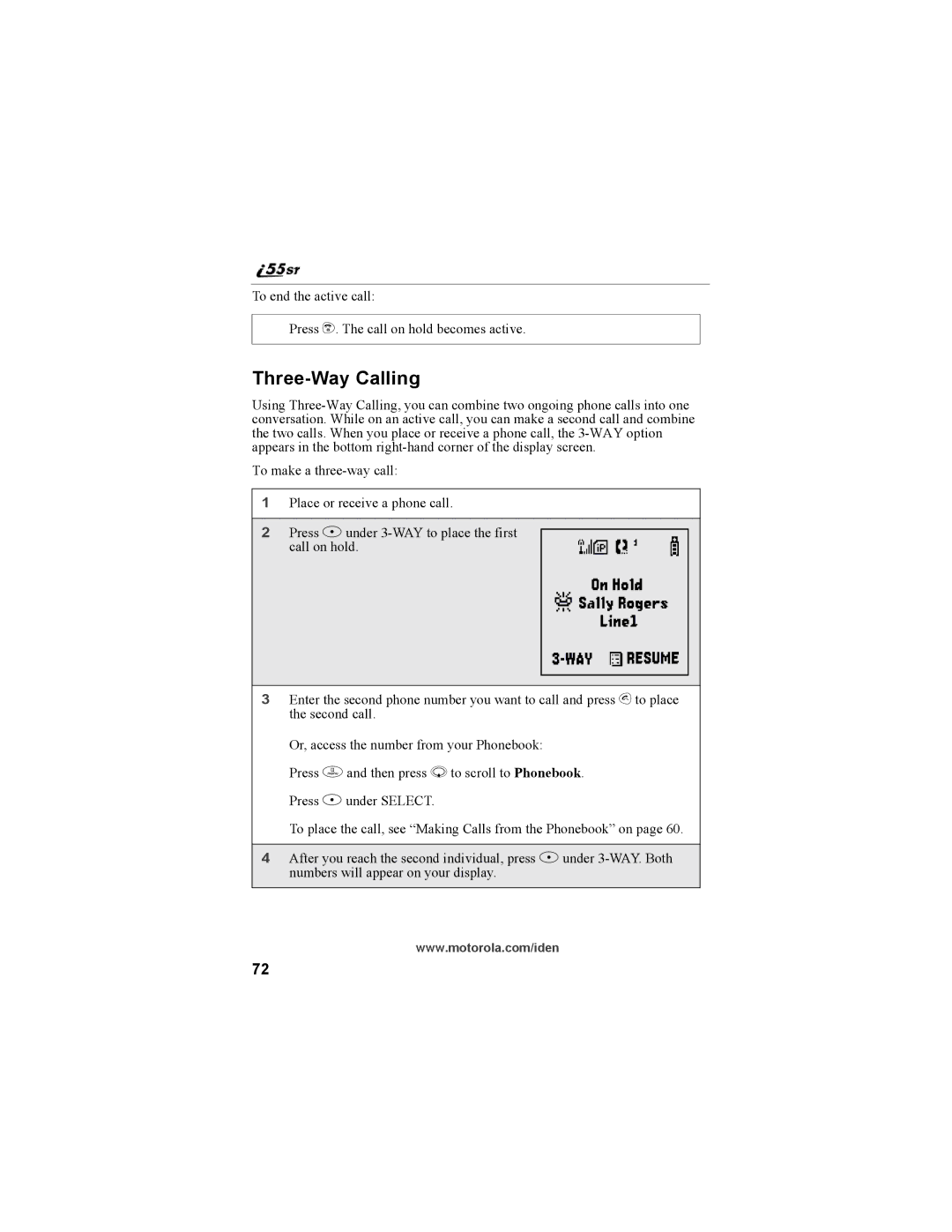 Motorola i55sr Phone manual Three-Way Calling 