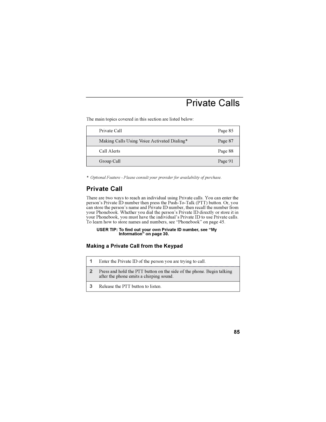 Motorola i55sr Phone manual Private Calls, Making a Private Call from the Keypad 