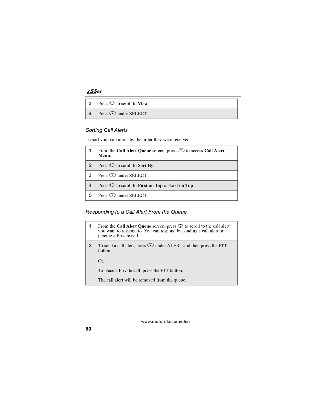 Motorola i55sr Phone manual Sorting Call Alerts, Responding to a Call Alert From the Queue 