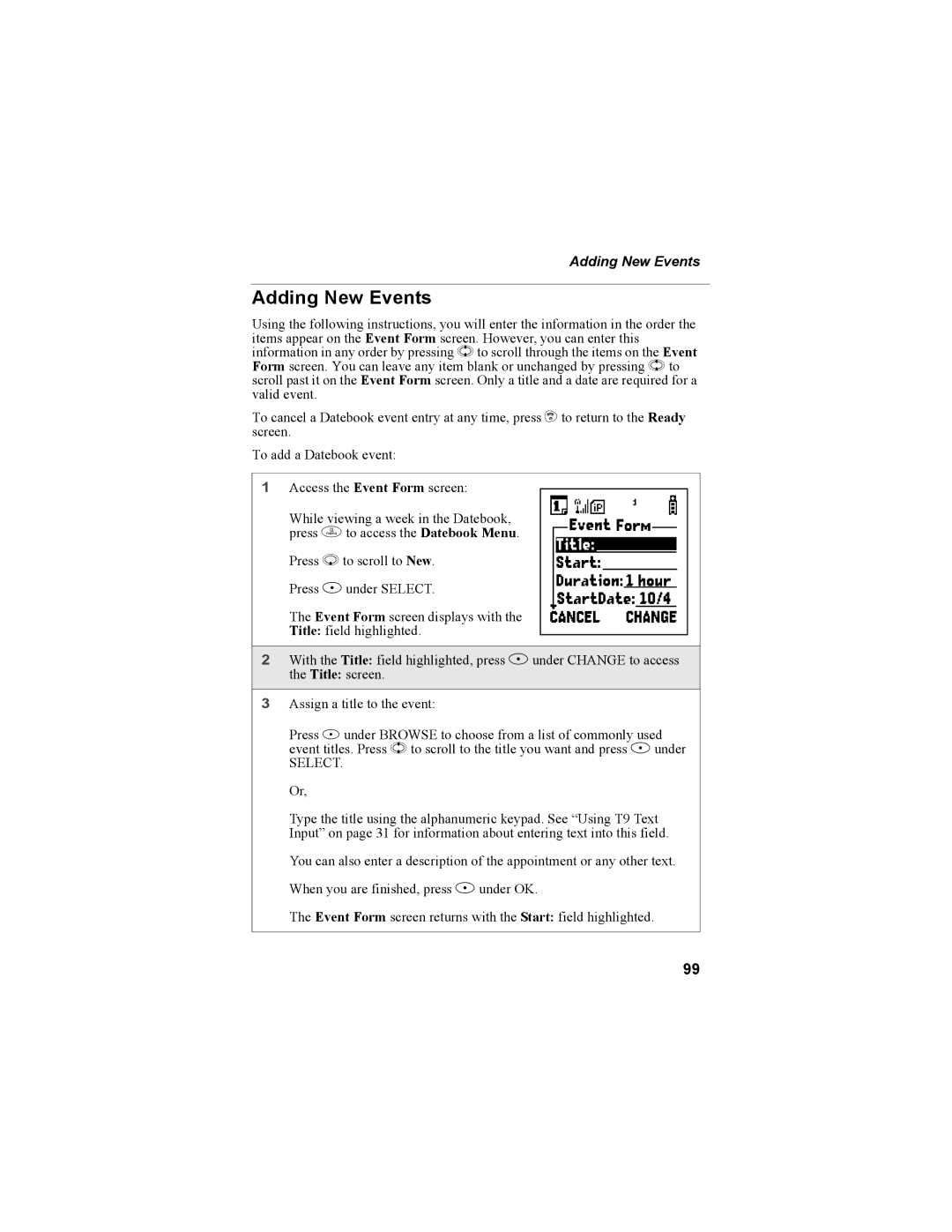 Motorola i55sr Phone manual Adding New Events 